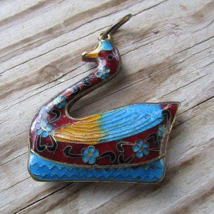 Vintage Cloisonne Enamel Swan pendant Rare